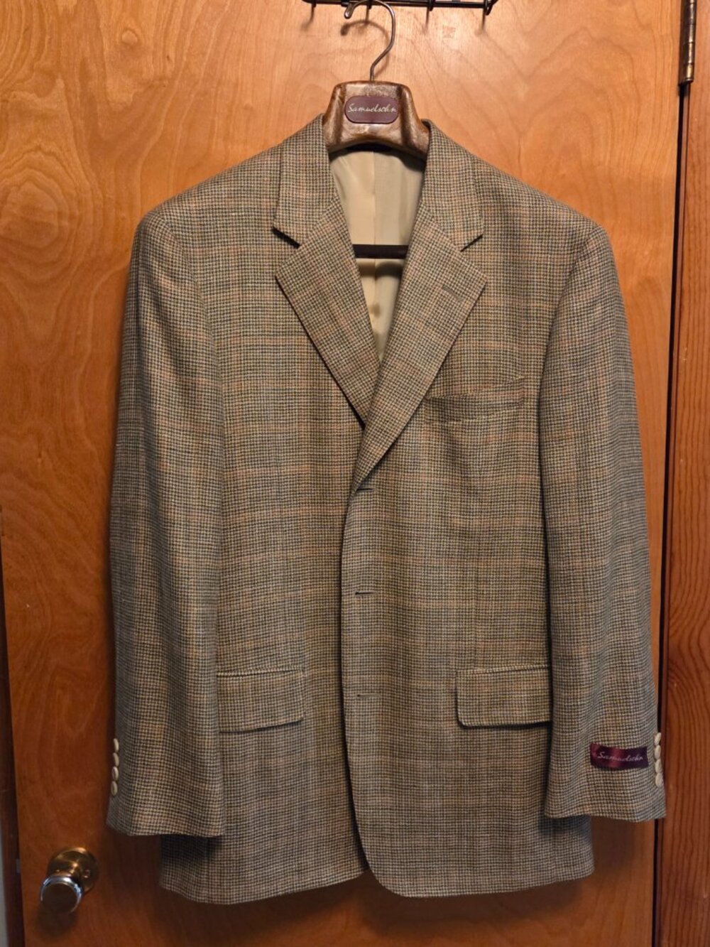 Samuelsohn Men's Classic Glen Plaid Suit Jacket Size 41 Regular Golds/Greens